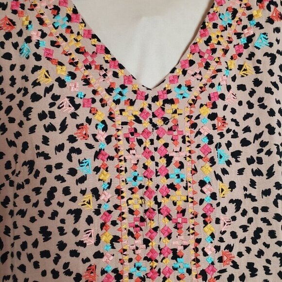 Savanna Jane Peasant Dress Women Small Pink Embroidered Leopard Print Bohemian - Picture 9 of 10
